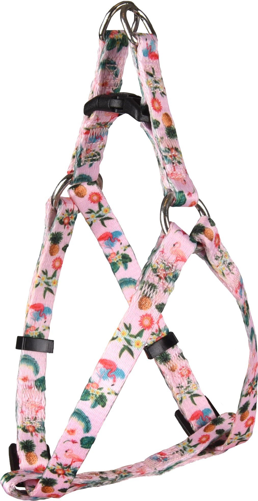 FL 520148  HARNESS STEP&GO SERA PINK/GREEN/YELLOW WITH FLAMINGO 30-40CM 10MM