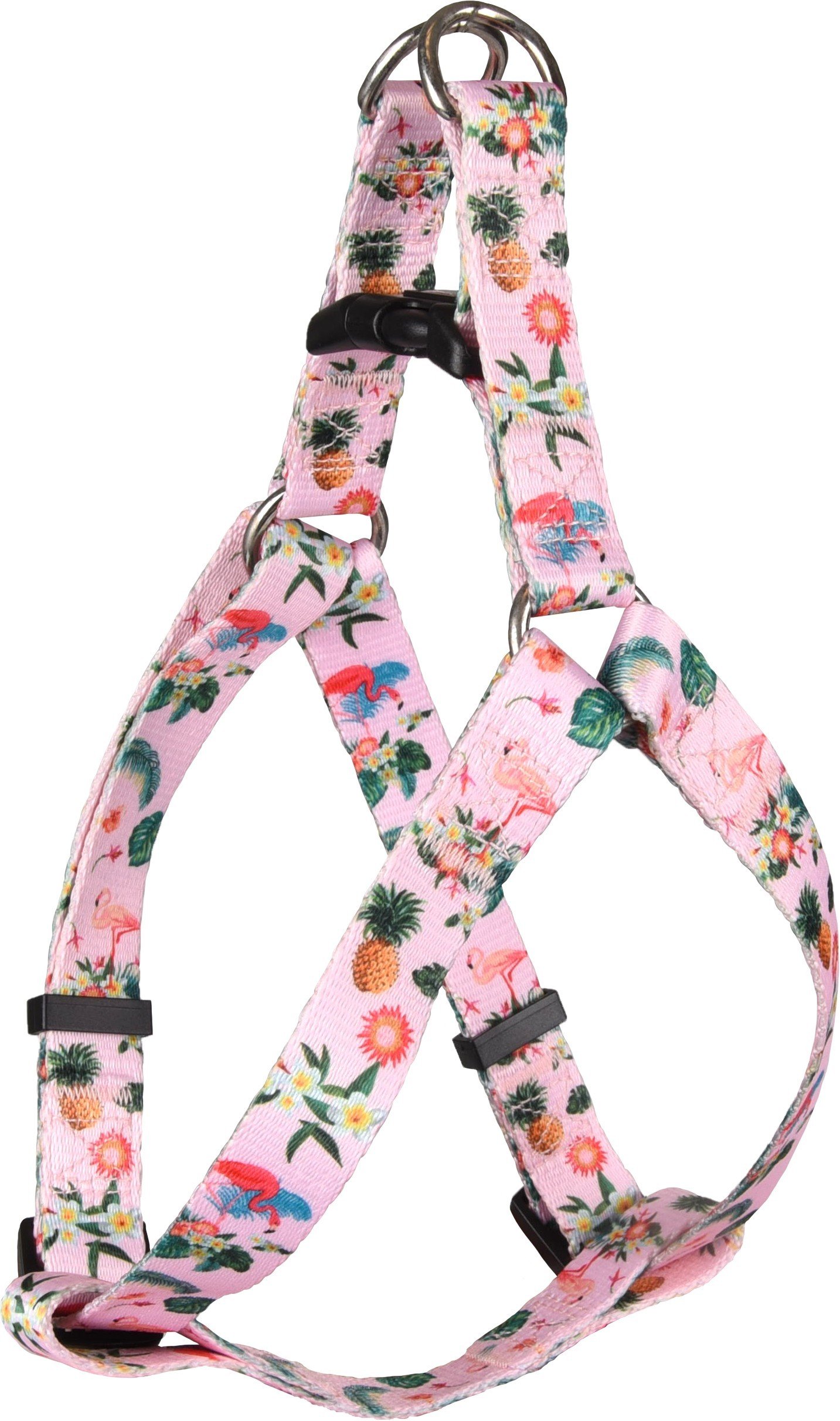 FL 520150  HARNESS STEP&GO SERA PINK/GREEN/YELLOW WITH FLAMINGO 45-60CM 20MM